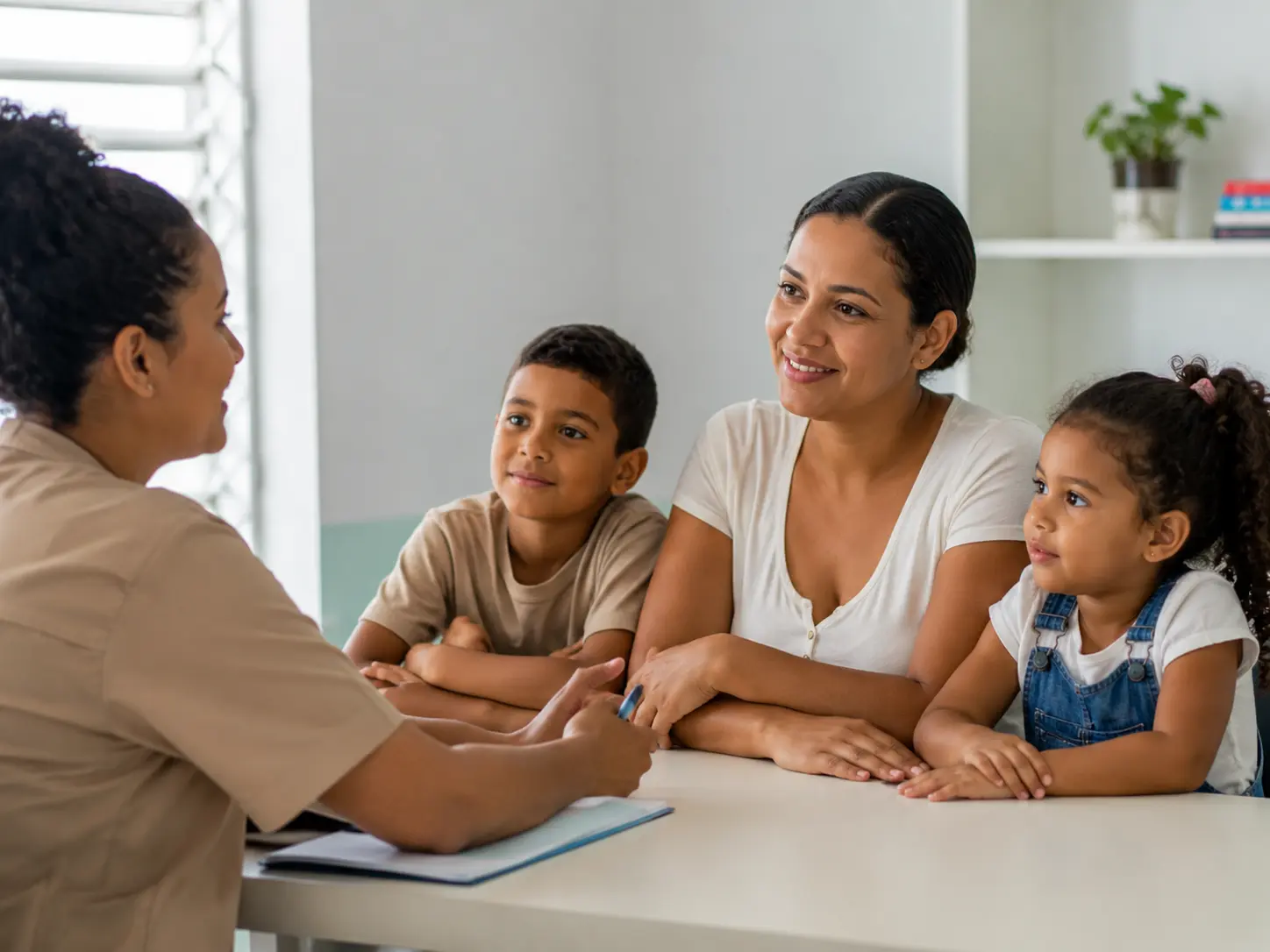 Família participa de uma conversa de orientação e fortalecimento de vínculos.